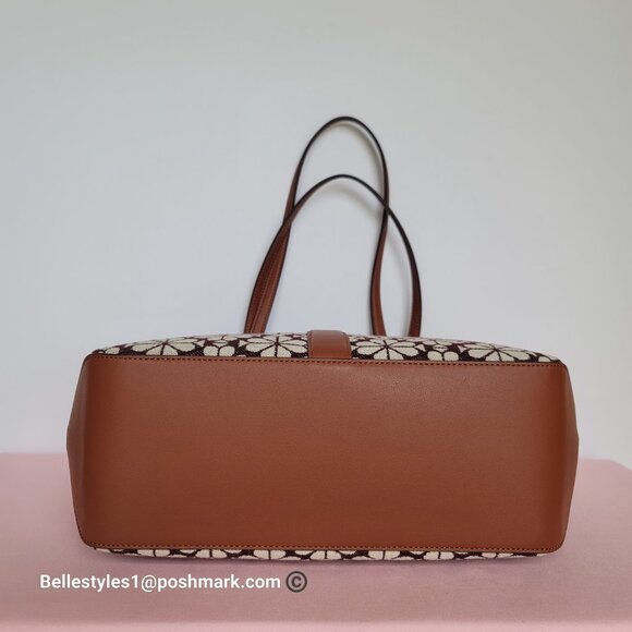 KATE SPADE Spade-Flower Jacquard and Leather Medium Open Tote- Burgundy Multi⭐ - Picture 10 of 16
